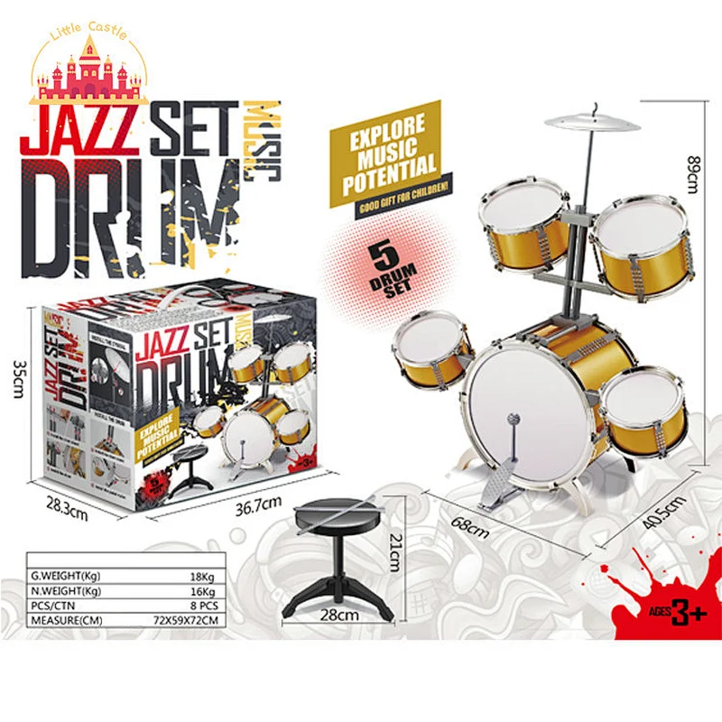 Kids Educational Musical Instrument Plastic Faux Metallic Jazz Drum Set SL07A033