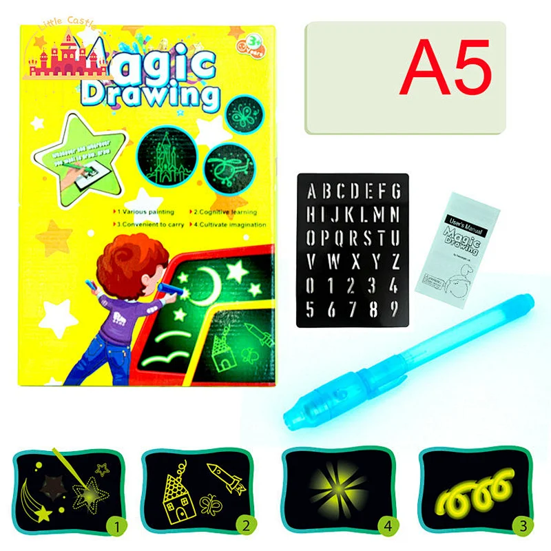 Kids Educational Toy 2 In 1 Luminous Fluorescent Drawing Board With Color Pens SL12B010