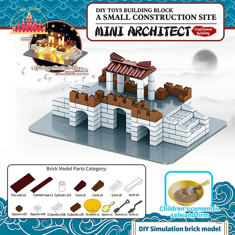 Popular Kids Cement Construction Set DIY Plastic Villa Model With Light SL13A550