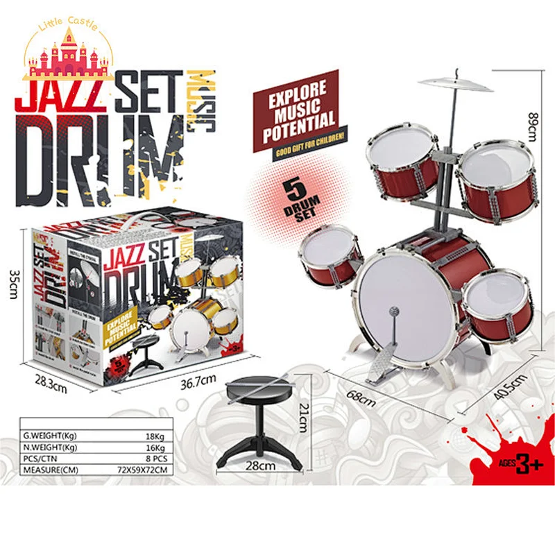 Kids Educational Musical Instrument Plastic Faux Metallic Jazz Drum Set SL07A033