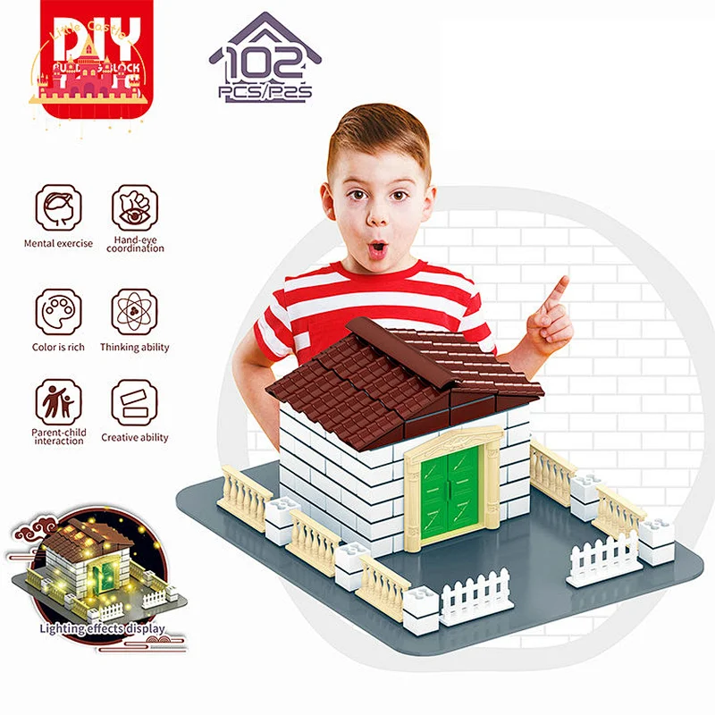 Popular Kids Cement Construction Set DIY Plastic Villa Model With Light SL13A550