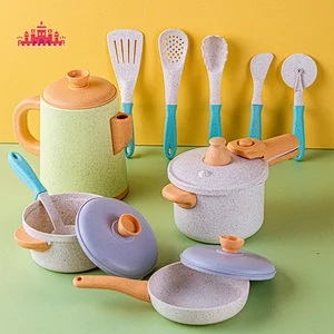 Popular Kids Pretend Play 14 Pcs Cookware Wheat Straw Tall Pot Set Toy SL10D784