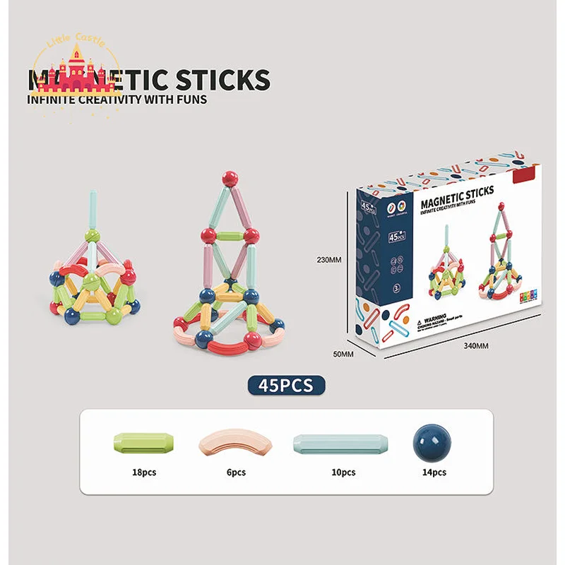 Educational DIY Building Blocks 52 Pcs Plastic Magnetic Stick Toy For Kids SL13E073