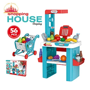 Kids Supermarket Pretend Play Plastic Cash Register Counter With Shopping Cart SL10D508