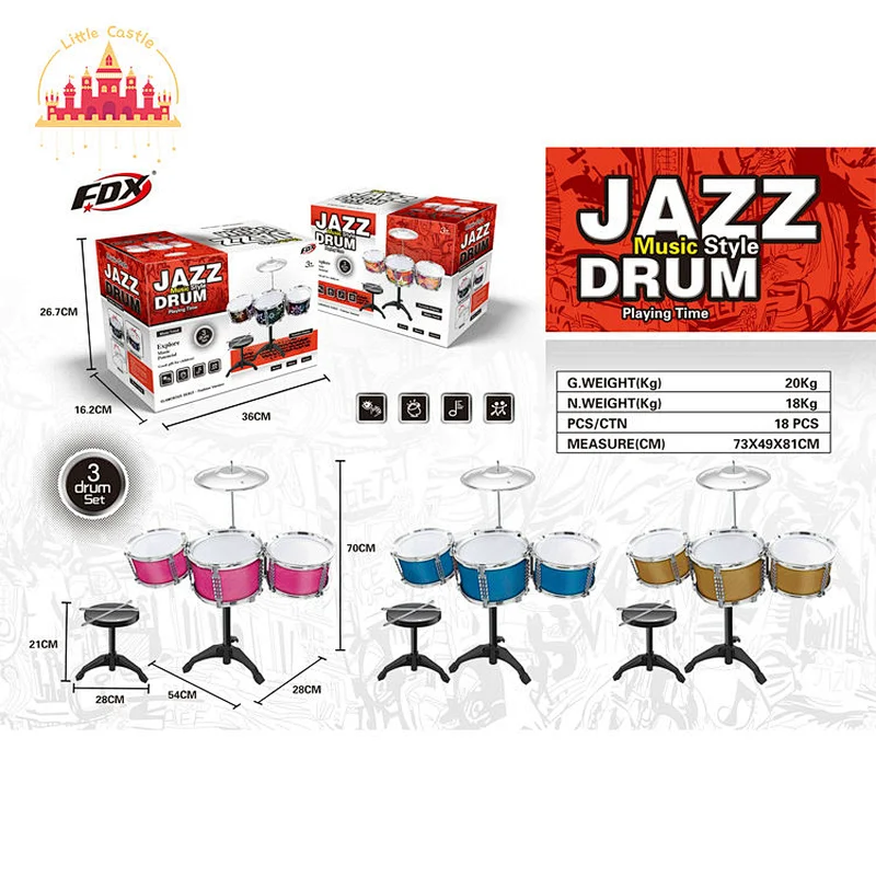 Wholesale Professional Plastic 3 Pieces Jazz Drum Set Toy For Kids SL07A036