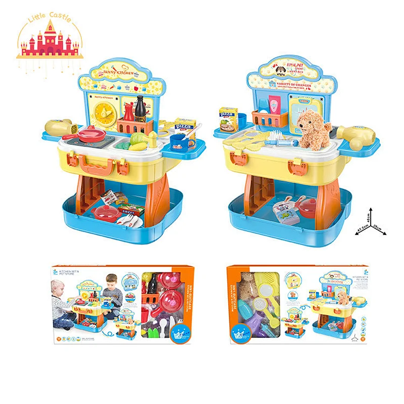 New Style 3 In 1 Play House Suitcase Plastic Pet Shop&Kitchen Toy For Kids SL10G521