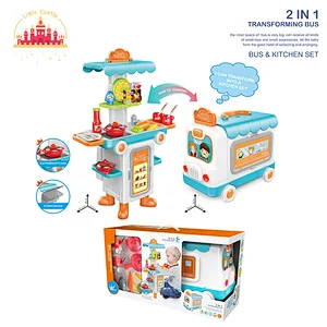 New Style Pretend Play Deformed Bus Shape Plastic Cooking Table For Kids SL10G536