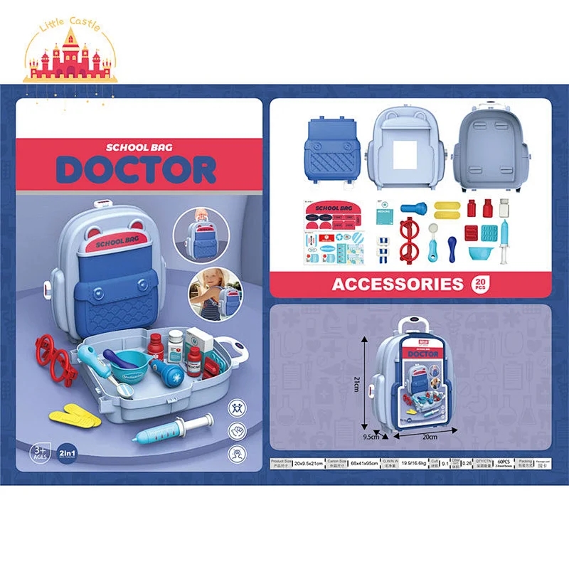 2 In 1 Kids School Backpack Pretend Role Play Plastic Medical Doctor Set Toy SL10G103