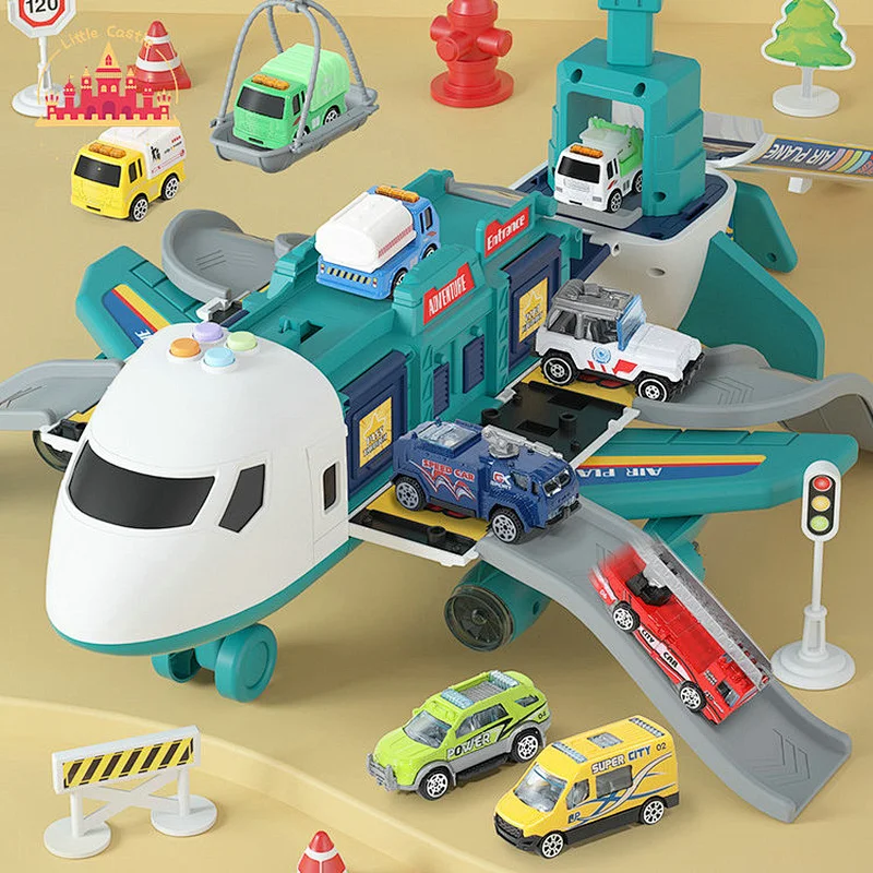 Popular Kids Deformation Model Plastic Airplane Garage Toy With Light Sound SL04B028