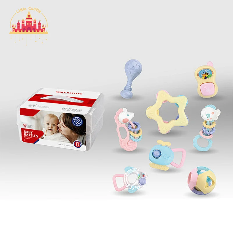 Safe Material Soft Teether Hand Bell 8 Pcs Plastic Rattle Toys Set For Baby SL21A001