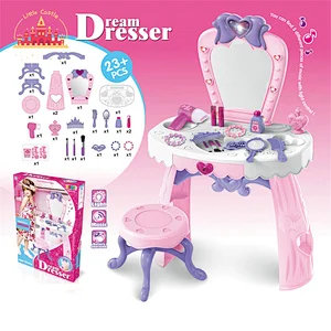 Beauty Pretend Play 23 Pcs Plastic Kids Deluxe Dressing Table With Chair SL08H004