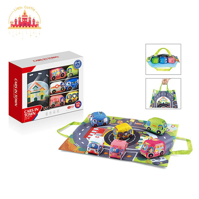 Storage Bag Transport Mat Kids 4 Pcs Plastic Pull Back Cars With Sound Light SL04A502