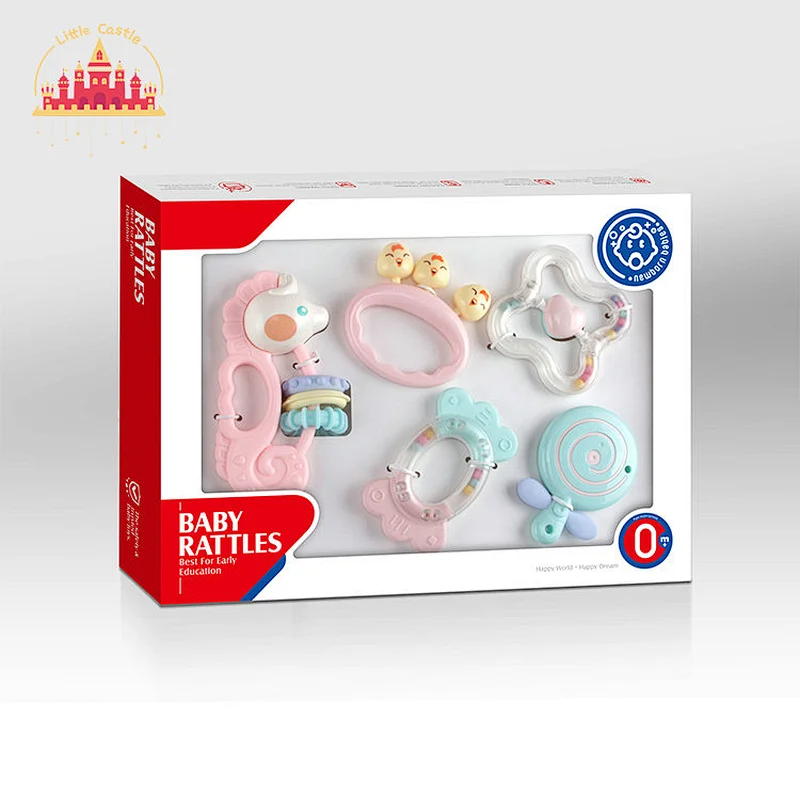 Safe Material Soft Teether Hand Bell 8 Pcs Plastic Rattle Toys Set For Baby SL21A001