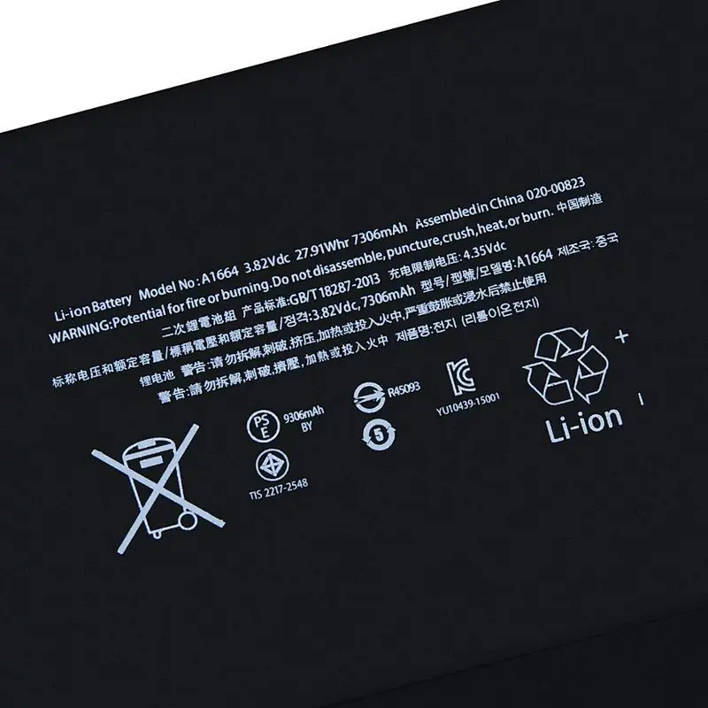Internal Battery A1664 Replacement Compatible Apple iPad Pro 9.7 2016 Edition A1673 A1674 A1675 3.82V 7306mAh