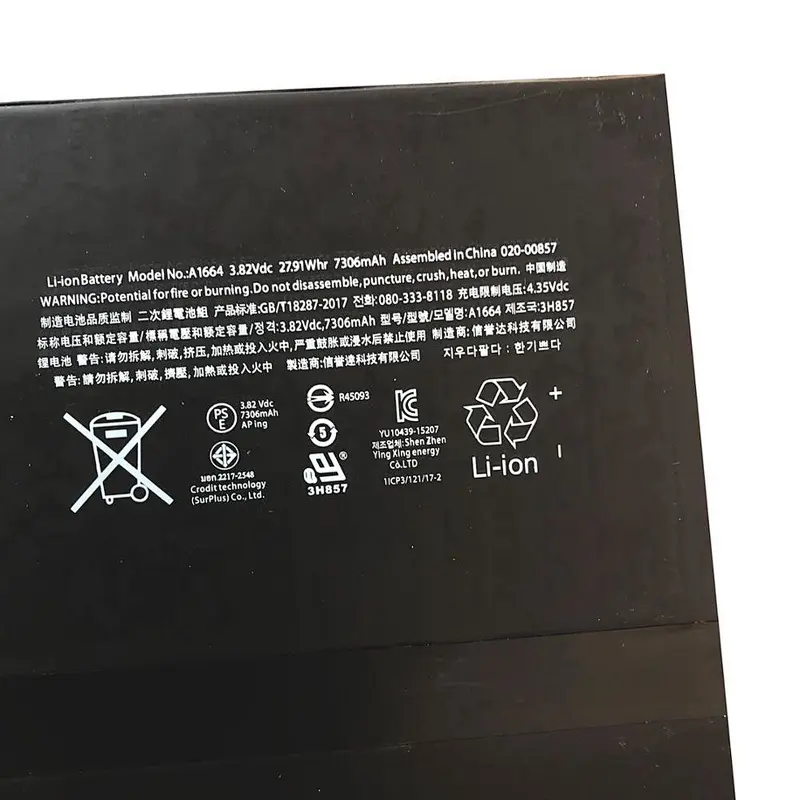 Internal Battery A1664 Replacement Compatible Apple iPad Pro 9.7 2016 Edition A1673 A1674 A1675 3.82V 7306mAh