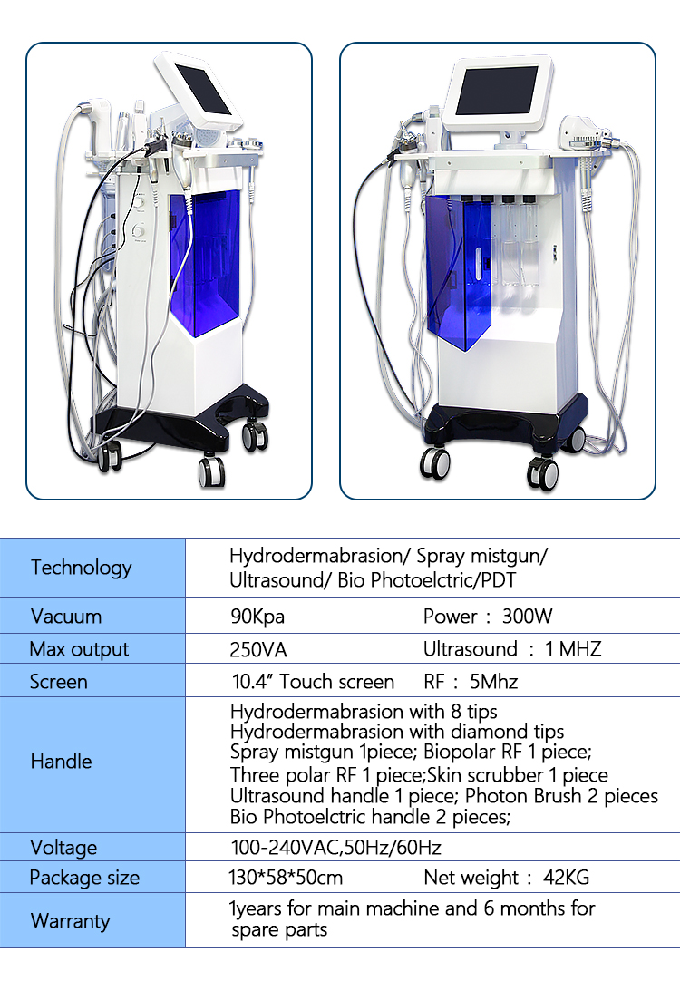 New design hydra PDT water oxygen dermabrasion facial cleaner ultrasonic RF scrubber hydro micdermabrasion beauty machine spa909