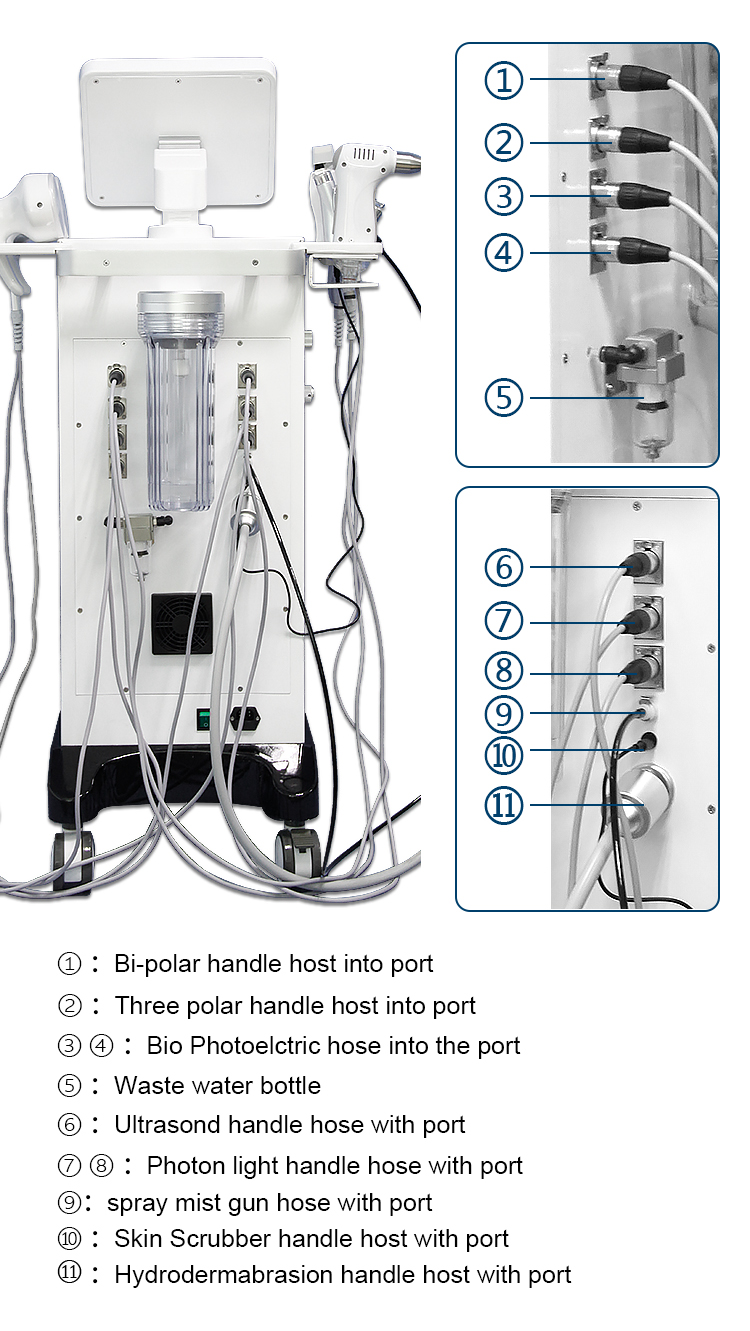 New design hydra PDT water oxygen dermabrasion facial cleaner ultrasonic RF scrubber hydro micdermabrasion beauty machine spa909