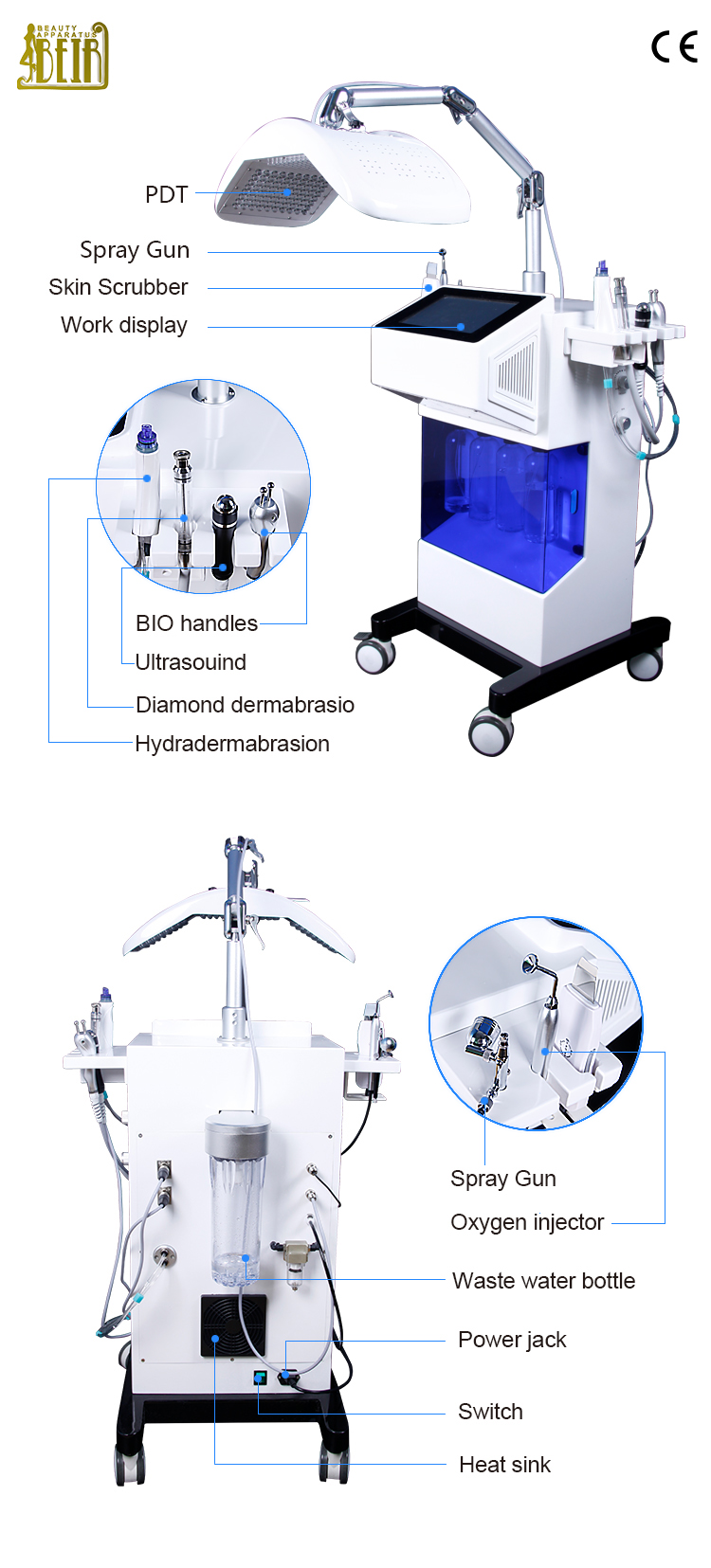 Aribaba hydra dermabrasion peeling microdermabrasion facial led lights oxygen jet hidra face hydra skin facial machine spa600