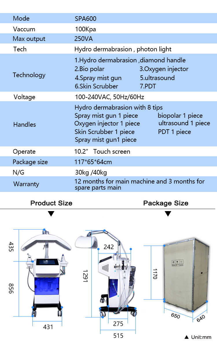 Aribaba hydra dermabrasion peeling microdermabrasion facial led lights oxygen jet hidra face hydra skin facial machine spa600