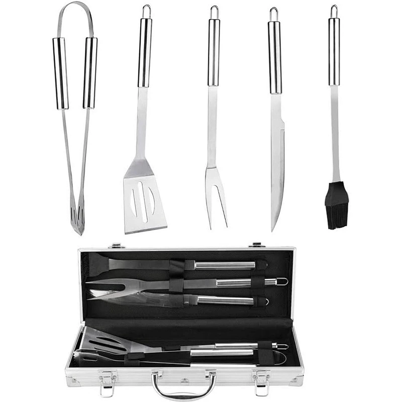 5Pcs BBQ Grill Tool Set Stainless Steel Barbecue Tools Set BBQ Grill Accessories