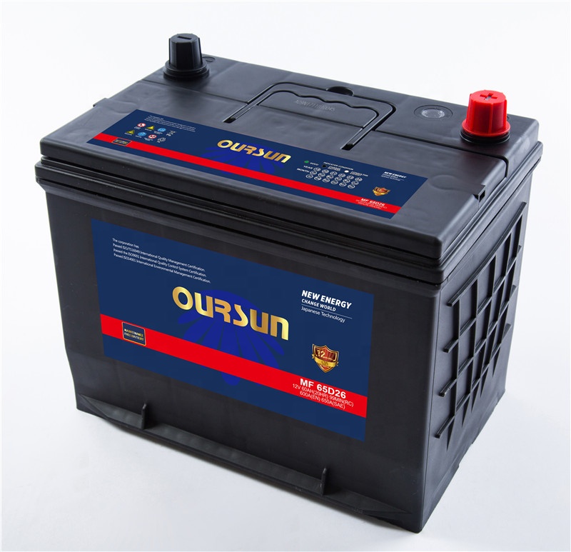 12V60Ah car starting battery 65D26R lead-acid battery high quality MF battery