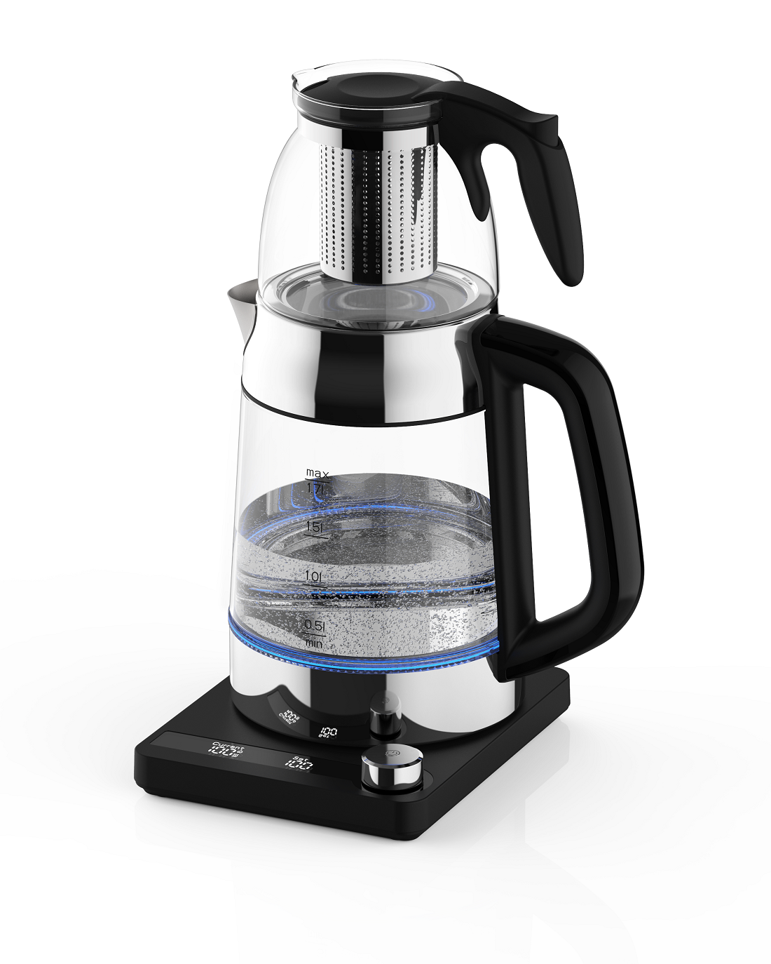 1.7L + 0.8L Turkish Tea Maker with Digital Control Base