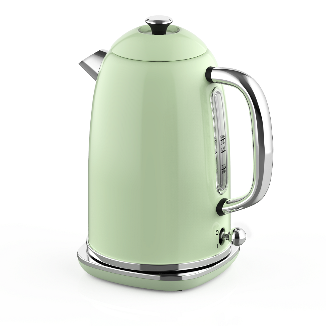 2.0L green kettle with measurement scale lines
