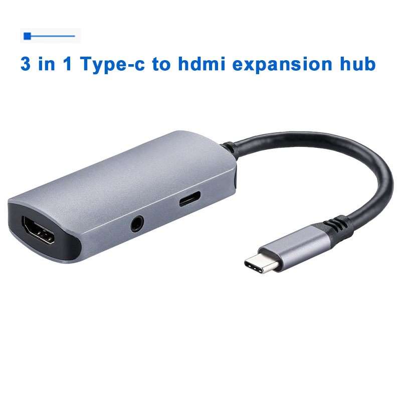Divisor de hub de estação de encaixe DP de áudio feminino 3 em 1 tipo C para HDMI