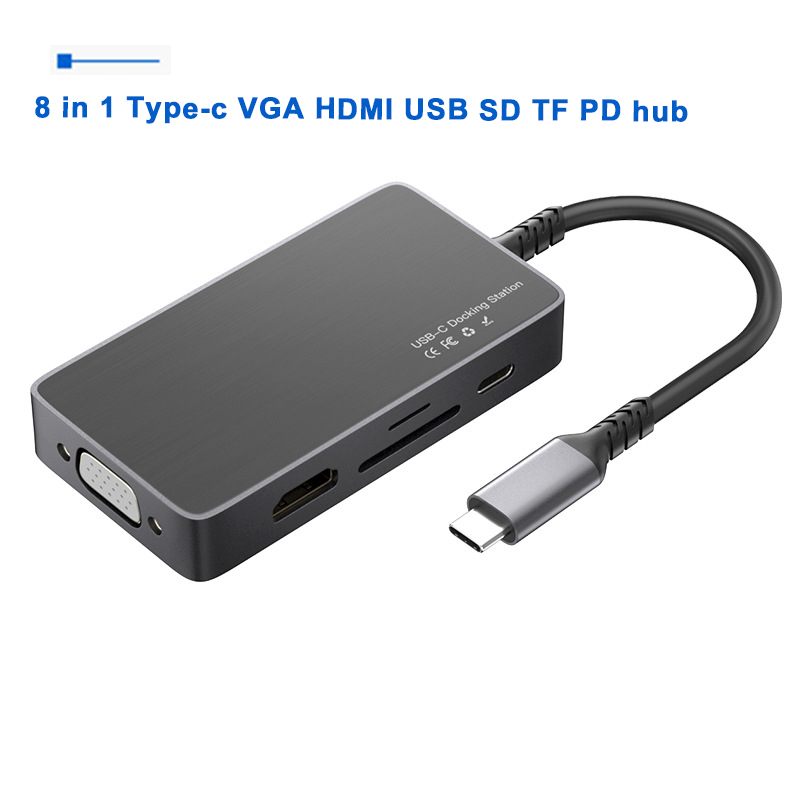 8 in 1 Type-C to VGA Female hdmi usb extender 3.0 SD pd TF hub docking station