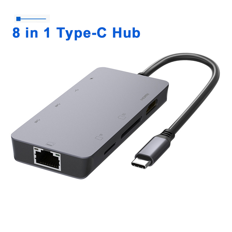 8 in 1 type-c docking station hub usb SD hdmi 3.1 pd splitter TF RJ45