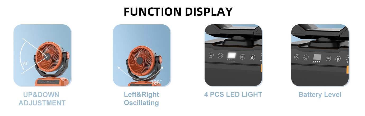 rechargeable fan camping fan function display