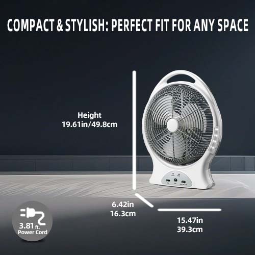 Rechargeable camping fan size
