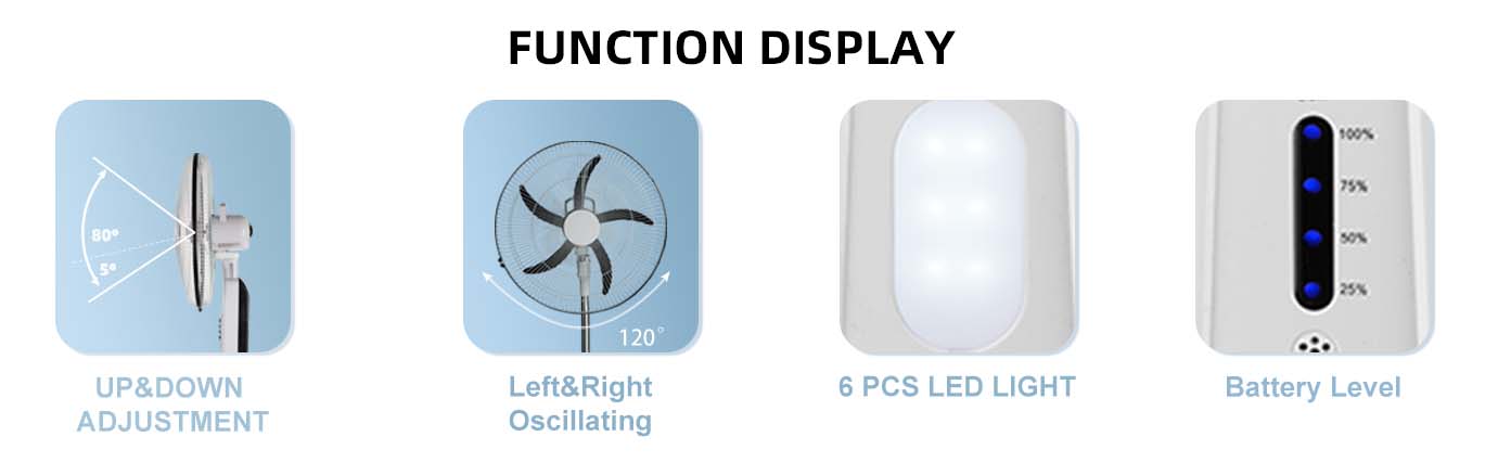 18 inch rechargeable stand fan function display