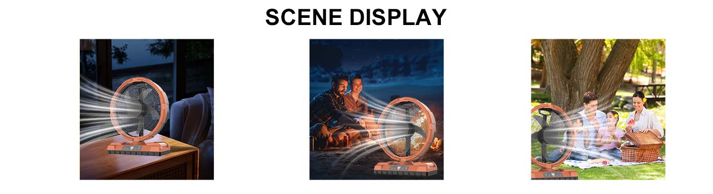 rechargeable table fan scene display