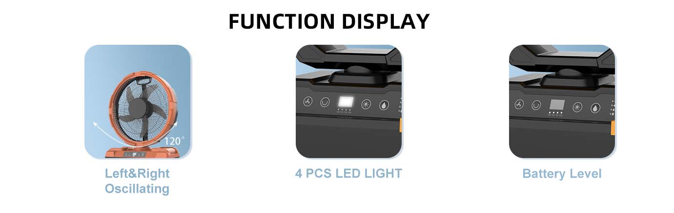 rechargeable table fan function display