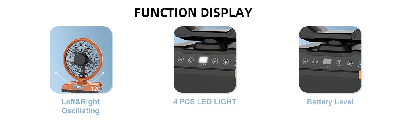 rechargeable table fan camping fan function display