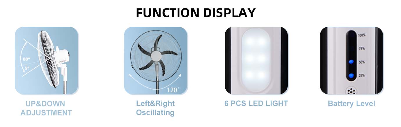rechargeable standing fan function display
