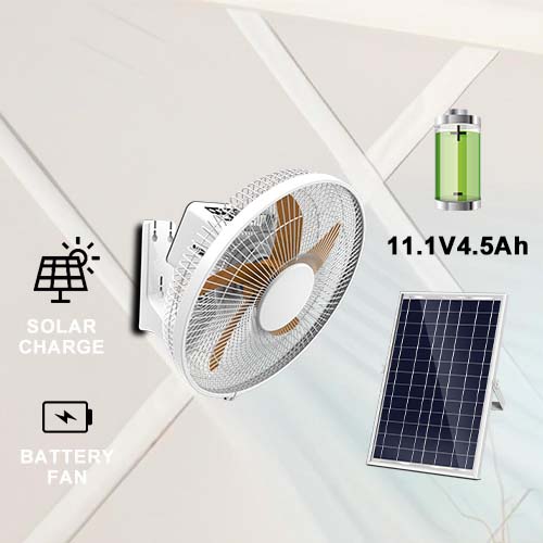 rechargeable wall fan: solar charge, 11.1V4.5Ah battery fun