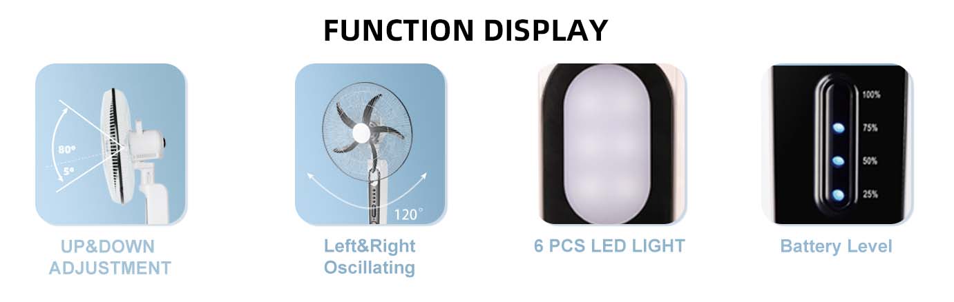 rechargeable standing fan function display