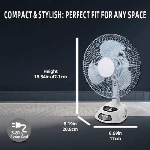 12 inch Rechargeable Table Fan Size