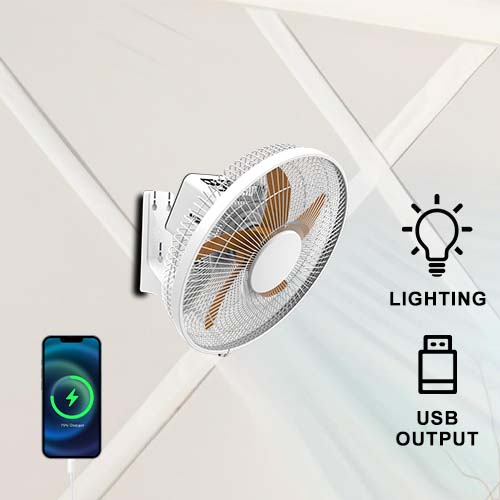 rechargeable wall fan: lighting, usb output