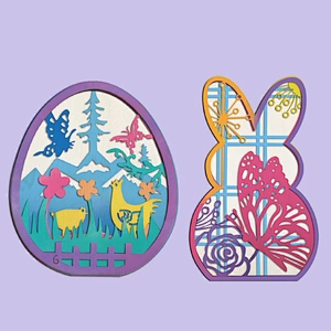 Rabbit&Easter Egg Multi-Layer Painting Set, 6 Wooden Layers, 12 Color Paints, 2 Brushes, 1 Glue
