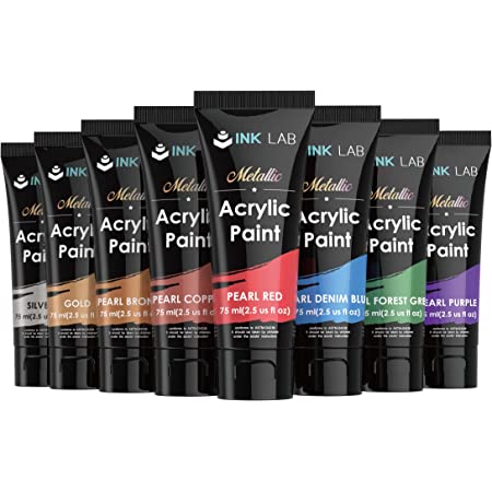 Metallic Acrylic Paint Set 8 Colors Metallic Paints Non Toxic, Rich Pigment & No Fading, 75ml/Tubes