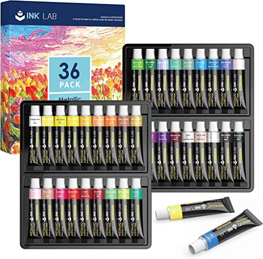 Juego de pintura acrílica metálica, 24 tubos Pinturas artesanales acrílicas metálicas no tóxicas, pigmento rico y sin decoloración, 12 ml/tubo
