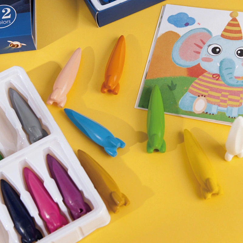 Crayones espaciales con forma de cohete, 12 colores