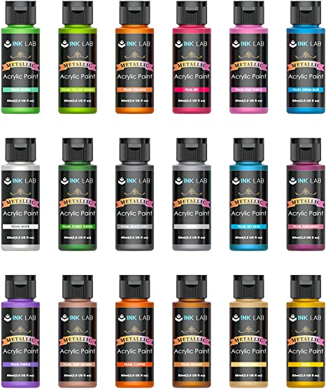 Cat Akrilik Metalik Set 18 Warna Cat Metalik Tidak Beracun, Pigmen Kaya & Tidak Memudar, 60Ml/Botol