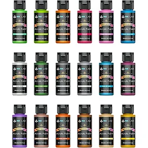 Metallic Acrylic Paint Set 18 Colors Non Toxic Metallic Paints, Rich Pigment & No Fading, 60ml/Bottle