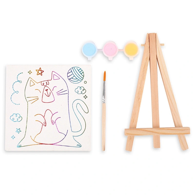 Pre-Printed Mini Canvas & Paint Art Set, 3 Paints, 1 Easel, 1 Brush
