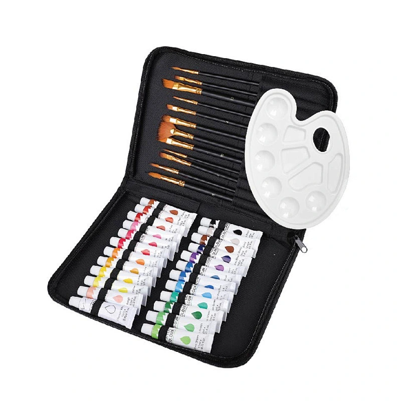 Pinsel-Set, 12-teilig, Nylonhaar-Pinsel, mit 24 Farben à 12 ml/Tube und Farbpalette