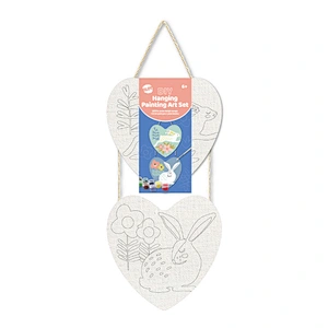 Heart Shaped Hanging Canvas Wall Art Set Including Two Designs with Acrylic Paint, Rabbit-Themed